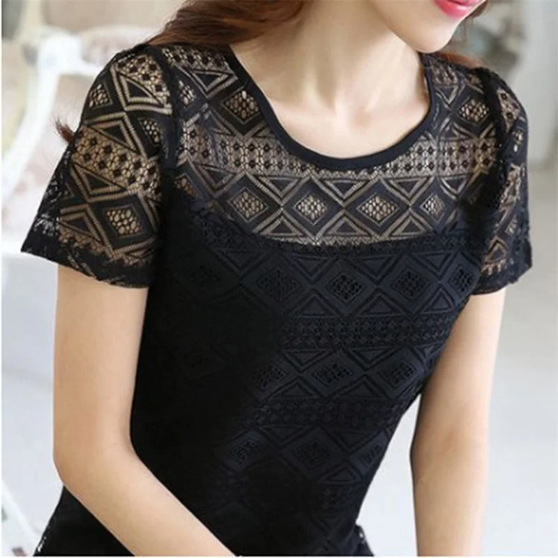 Women Summer Chiffon Blouse Lace Crochet Female Korean Shirts Ladies Blusas Tops Shirt White Blouses Slim Fit Tops 2024 New - Image 5