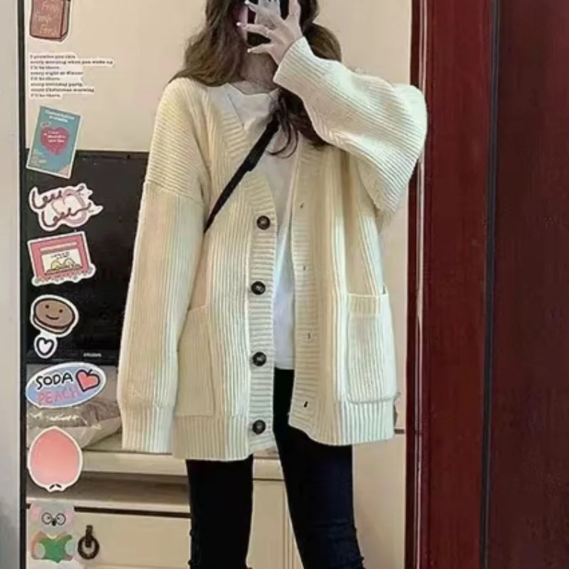 Autumn Winter Women Cardigan Sweater Coats Fashion Female Long Sleeve V-neck Loose Knitted Jackets Casual Sweater Cardigans - Image 6