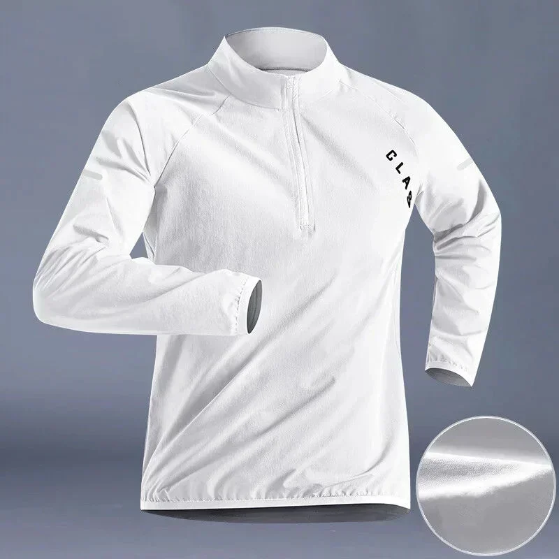Quick Drying Clothes Men Autumn Sports T-shirt Stand Neck Loose Long Sleeved Outdoor Running Tracksuit Breathable Half Zip Top - Image 3