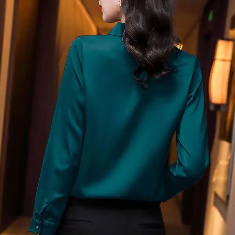 Basic Office Lady Solid Color Shirt Female Clothing Elegant Fashion V-Neck 2023 Spring Autumn Commuter Korean Long Sleeve Blouse - Image 5
