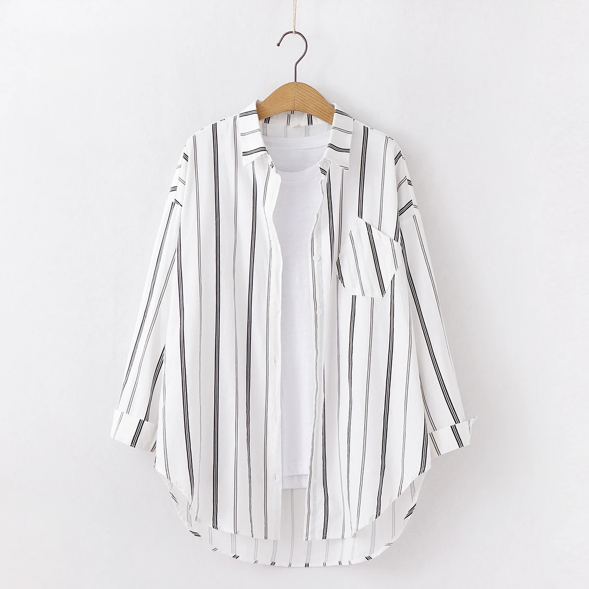 Loose Casual Striped Shirts Women 2024 New Ladies Sweet Simple Style Long Sleeve Print Shirt Female Blouse and Tops Lady Clothes - Image 3