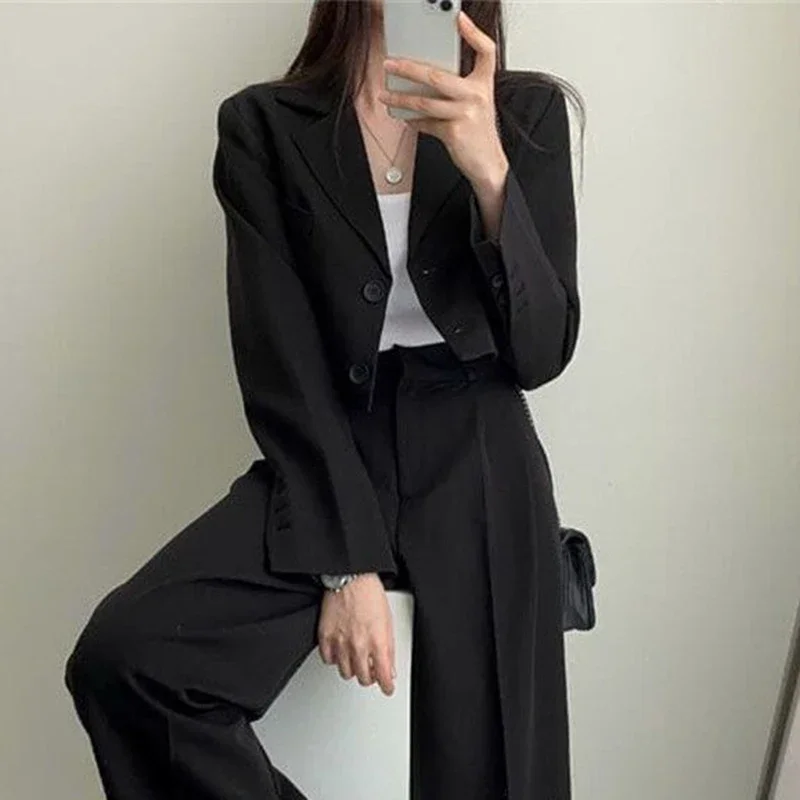 Temperament Cropped Blazer for Women Korean Fashion Office Long Sleeve Suit Coat Woman 2024 Single Breasted Chic Jacket Female - Image 5