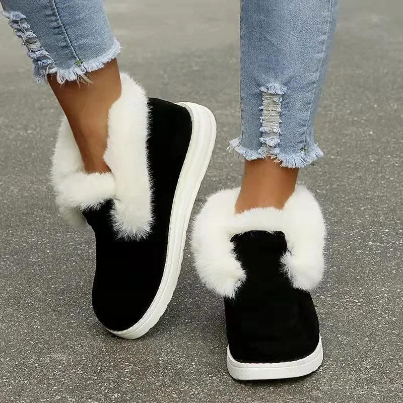 New Ladies Slip on Comfortable Ankle Boots Women Winter Warm Plush Fur Snow Boots Suede ShoesFemale Footwear Botas Femininas - Image 3