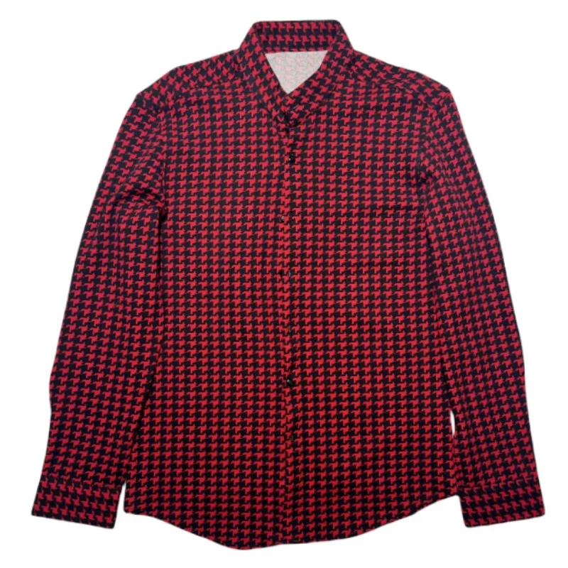 High-quality Houndstooth Shirts for Men 2024 Spring High Elasticity Slim Casual Shirt Brand Men Clothing Social Party Streetwear - Image 5