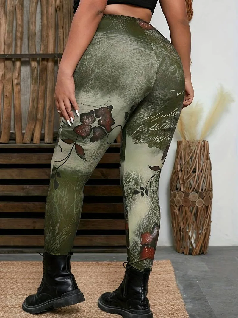 GIBSIE Plus Size Fashion High-Street Printed Leggings Women Sports Casual Slim High-waisted Skinny Pencil Leggings Female - Image 2