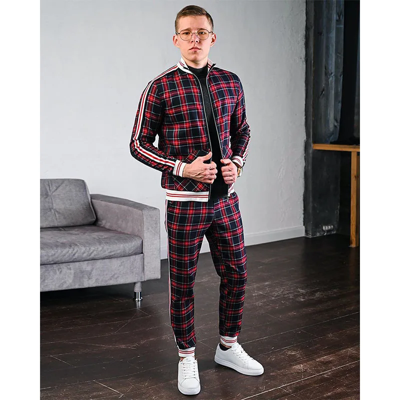 Mens Tracksuits Colorful Plaid Casual Zipper Hoodie Set 3D Print Set New Autumn Male Sweatshirt Clothes For Men - Image 5