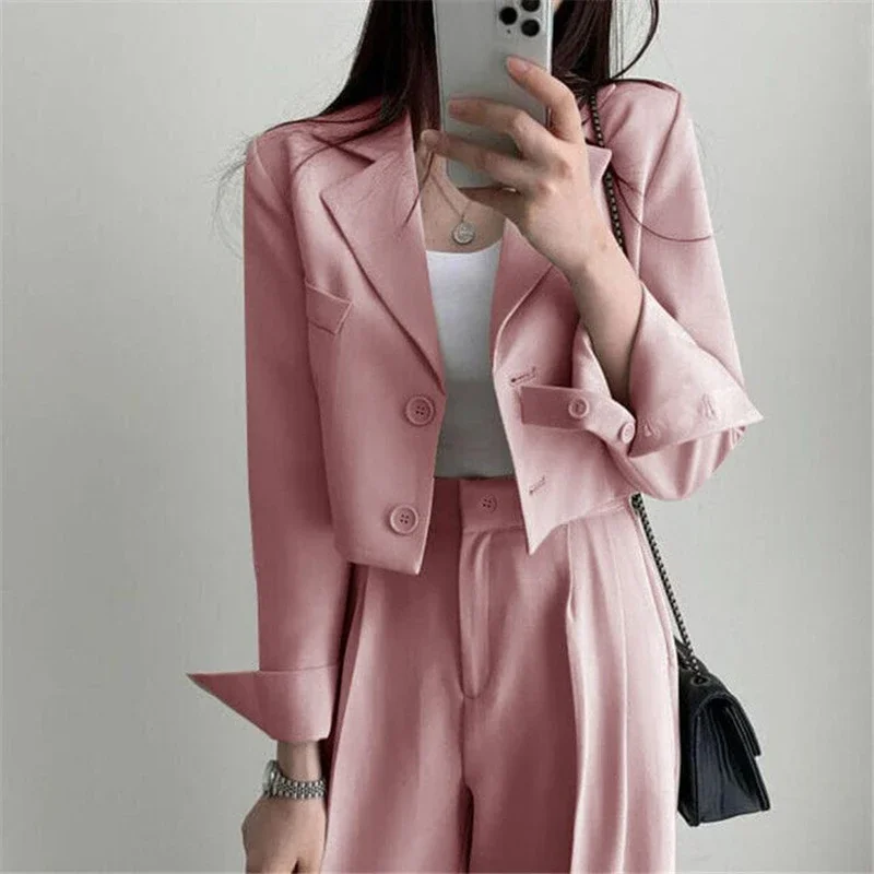 Temperament Cropped Blazer for Women Korean Fashion Office Long Sleeve Suit Coat Woman 2024 Single Breasted Chic Jacket Female - Image 6