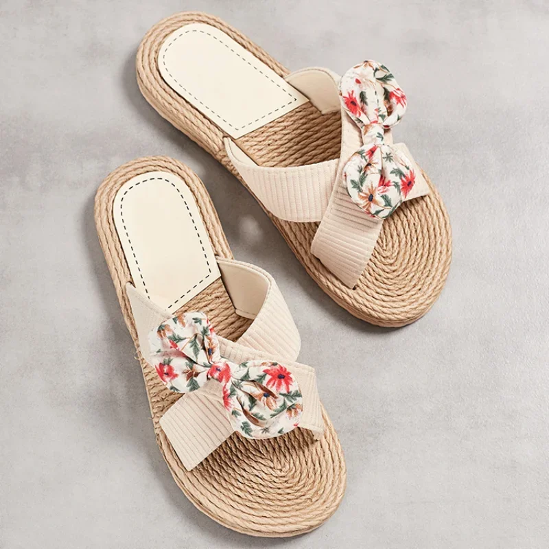 Handmade Ladies Home Slipper Hemp Straw Women Sandals Casual Outdoor Cross Slipper Female Summer Beach Wear Flat Heel Shoes - Image 3