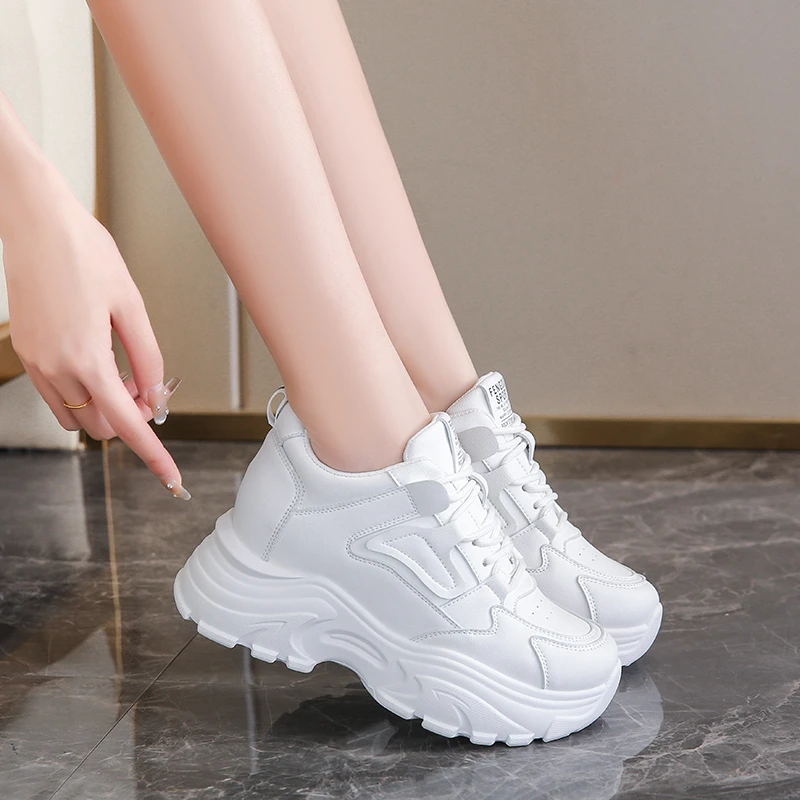 White Platform Women's Sneakers 2024 Spring Lace-Up Thick Bottom Vulcanize Shoes Woman Pu Leather Breathable Sports Shoes Ladies - Image 3