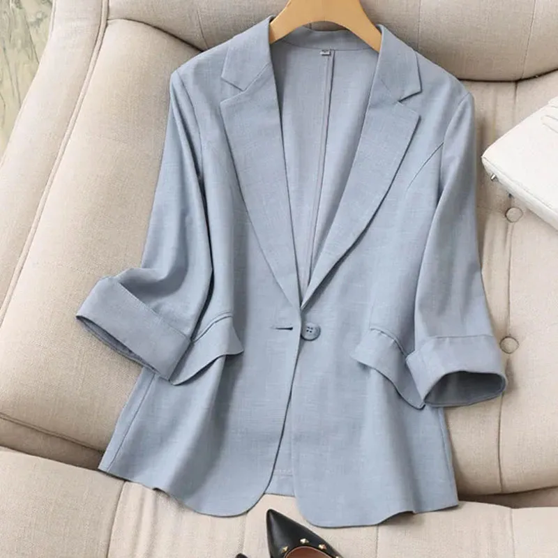 Spring Summer Women Seven Points Sleeve Small Suit Coat Korean Female Solid Color Blazer Jacket Ladies New Leisure Fashion Tops - Image 4