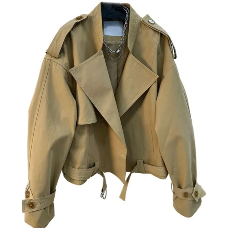 Workwear Short Style Little Fellow Loose Coat Female 2024 Autumn and Winter New Style Fallow All-match Advanced Trench Coat - Image 4