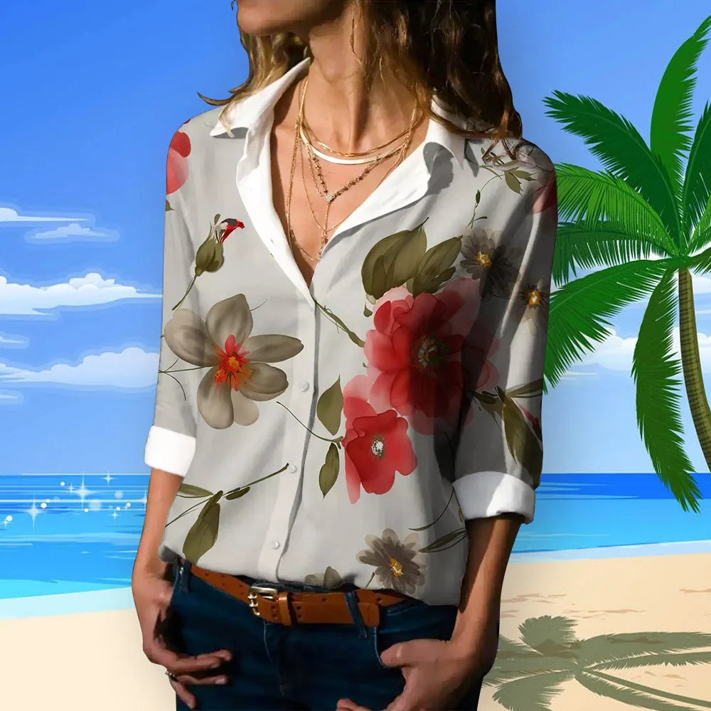 2024 Summer Autumn Floral Shirts Button Long Sleeve Shirts Fashion Basic Shirt Female Clothing Elegant and Youth Woman Blouses - Image 4