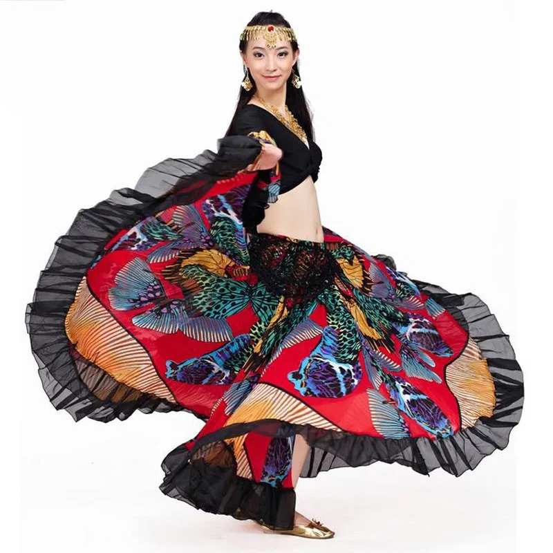 Gypsy Belly Dancing Outfit Big Flower Print Top Skirt Set Colorful Dress - Image 3