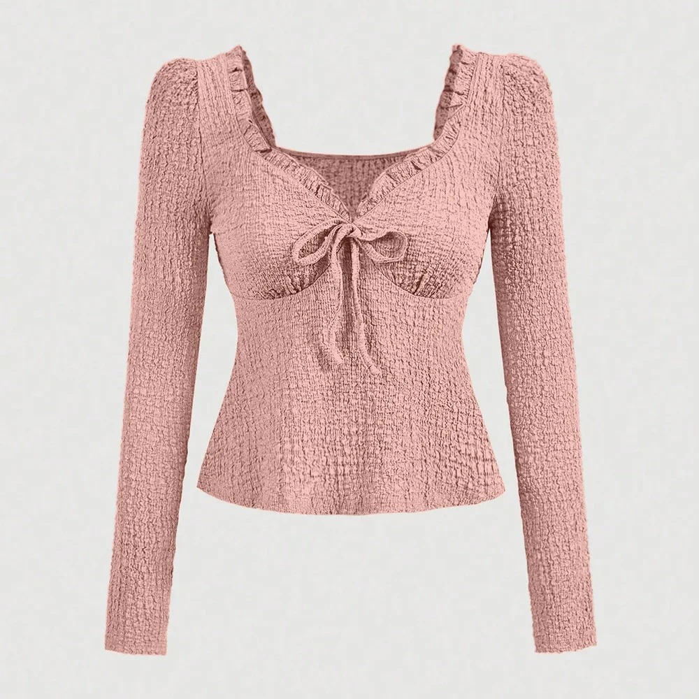 Women’s Sweetheart Neck Long Sleeve Slim Fit T-Shirt – French Style Plain Spring Casual Top - Image 5
