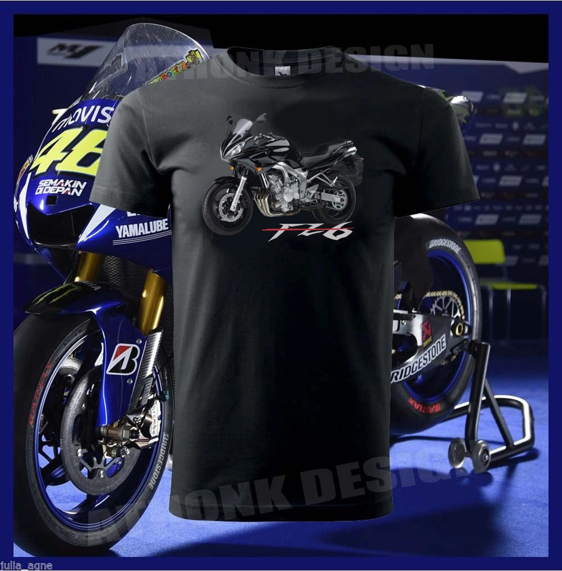 Men’s Vintage Japanese Motorcycle T-Shirt Fazer FZ6 Biker Graphic Cotton Casual Tee