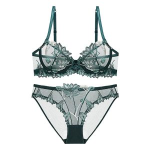 Sexy Floral Lace Lingerie Set Women Transparent Breathable Bra Underwear Set