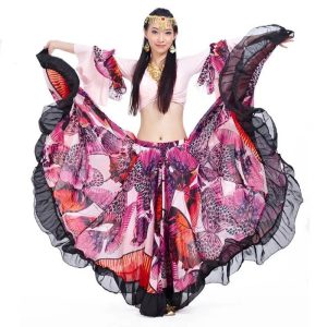 Gypsy Belly Dancing Outfit Big Flower Print Top Skirt Set Colorful Dress