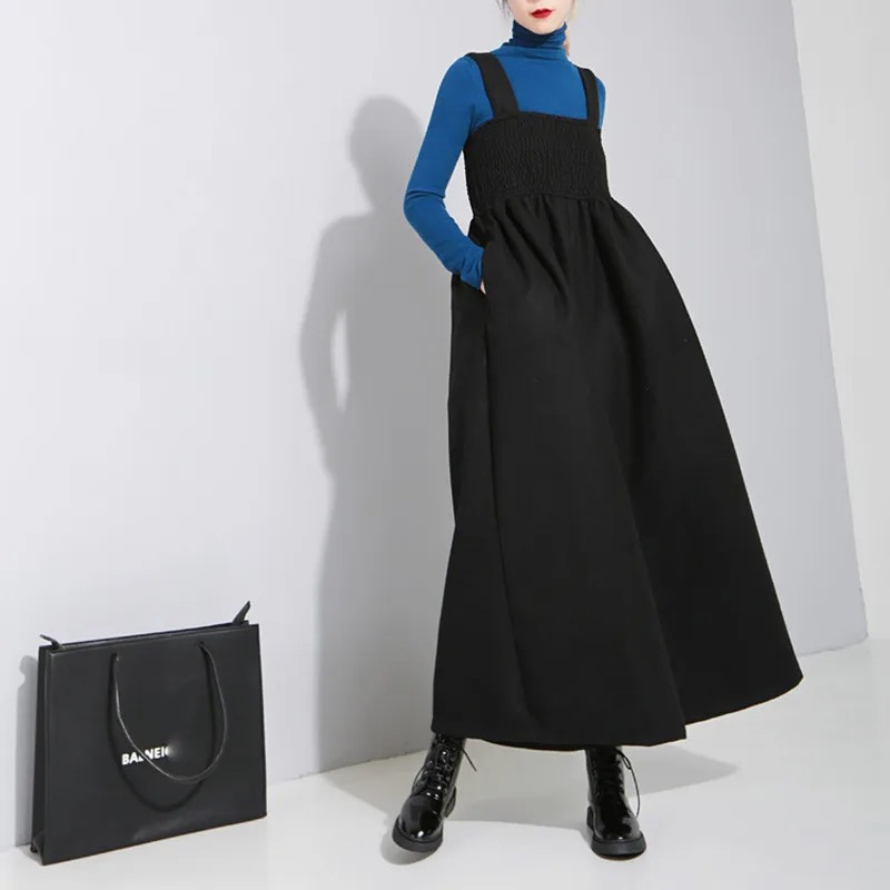 Women’s Woolen Wide Leg Jumpsuit – Plus Size Black Autumn Winter Romper - Image 6