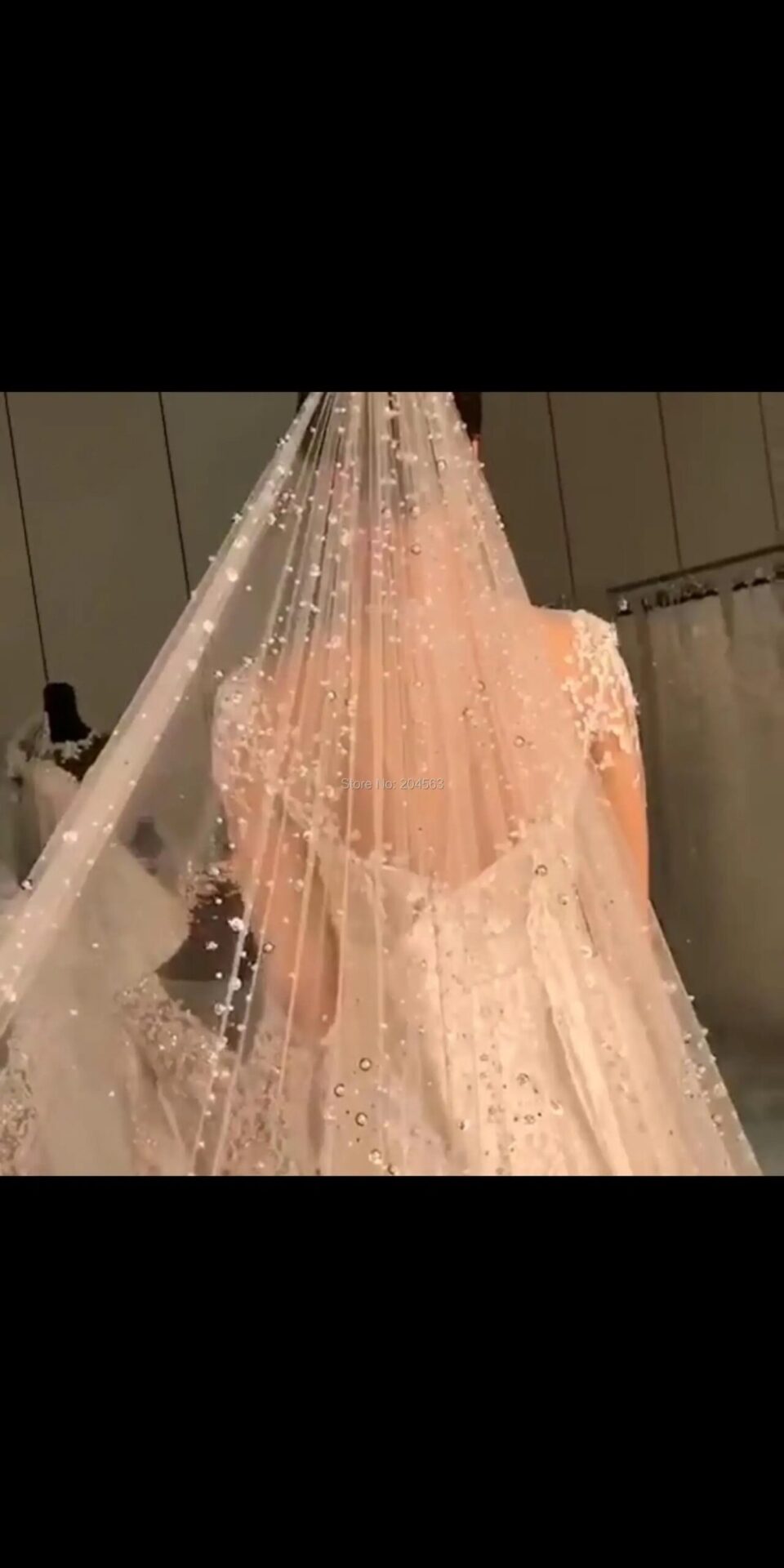 Beaded Cathedral Bridal Veil One Layer Tulle Wedding Veil with Comb White Ivory - Image 5