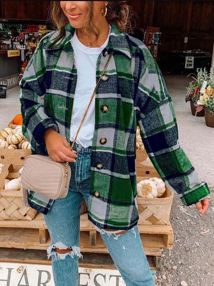 Women Oversized Plaid Shirt - Image 4