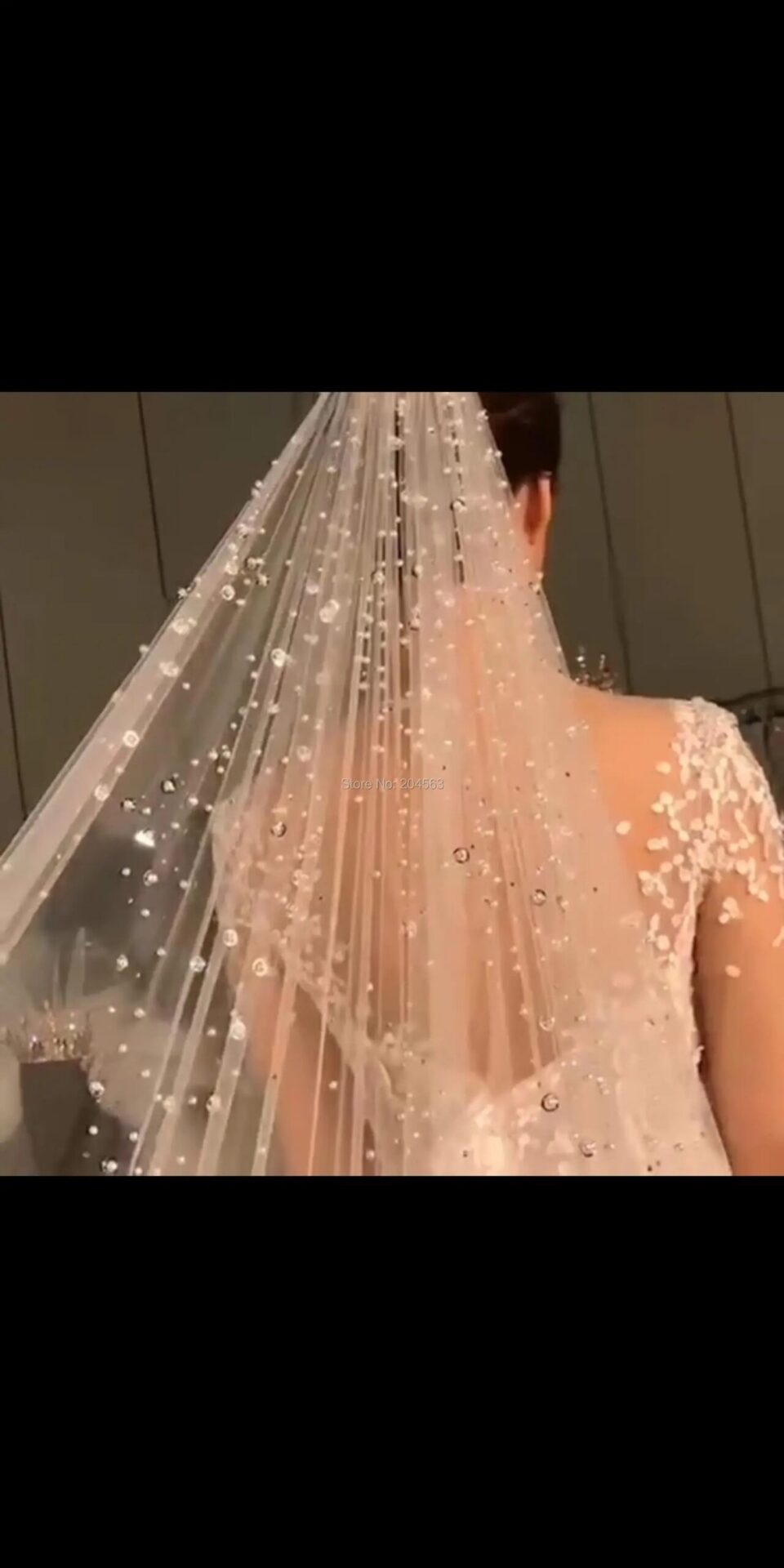 Beaded Cathedral Bridal Veil One Layer Tulle Wedding Veil with Comb White Ivory - Image 3