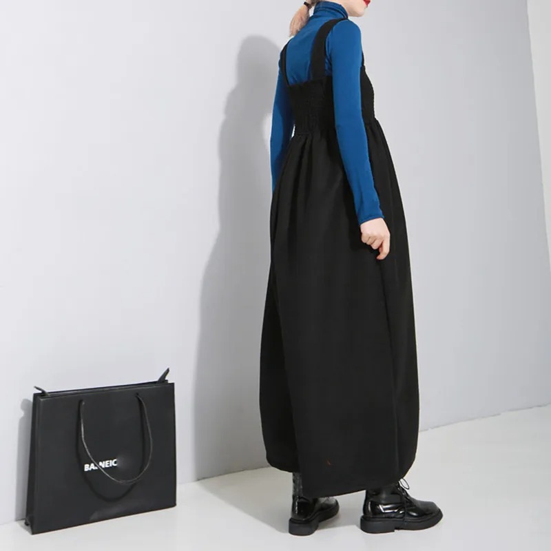 Women’s Woolen Wide Leg Jumpsuit – Plus Size Black Autumn Winter Romper - Image 7