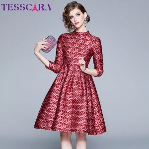 TESSCARA Plaid Pencil Office Dress for Women | Elegant Retro Workwear