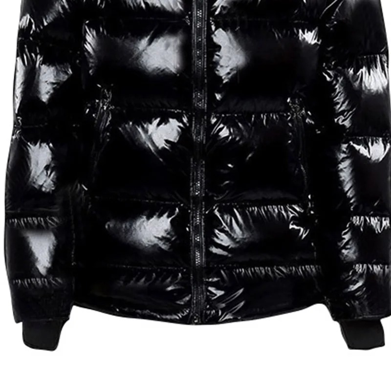 Men Glossy Parka Jacket Hooded Winter Windproof Rainproof Warm Coat - Image 3