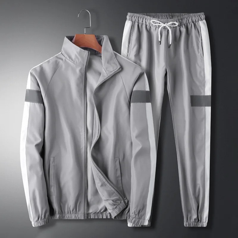 Men Reflective Patchwork Tracksuit Two Piece Hip Hop Sweatshirt Pants Set - Image 5