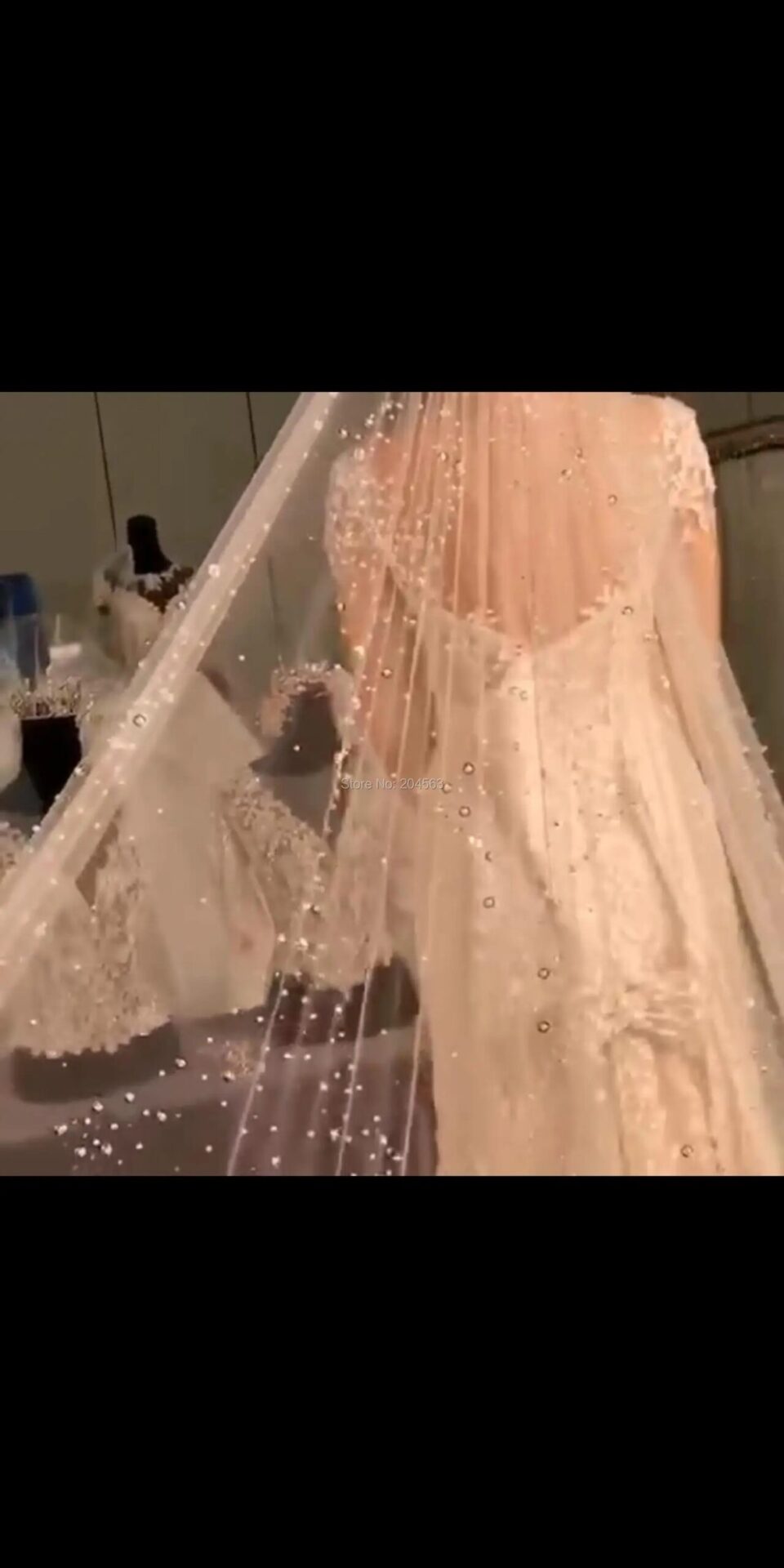 Beaded Cathedral Bridal Veil One Layer Tulle Wedding Veil with Comb White Ivory - Image 2