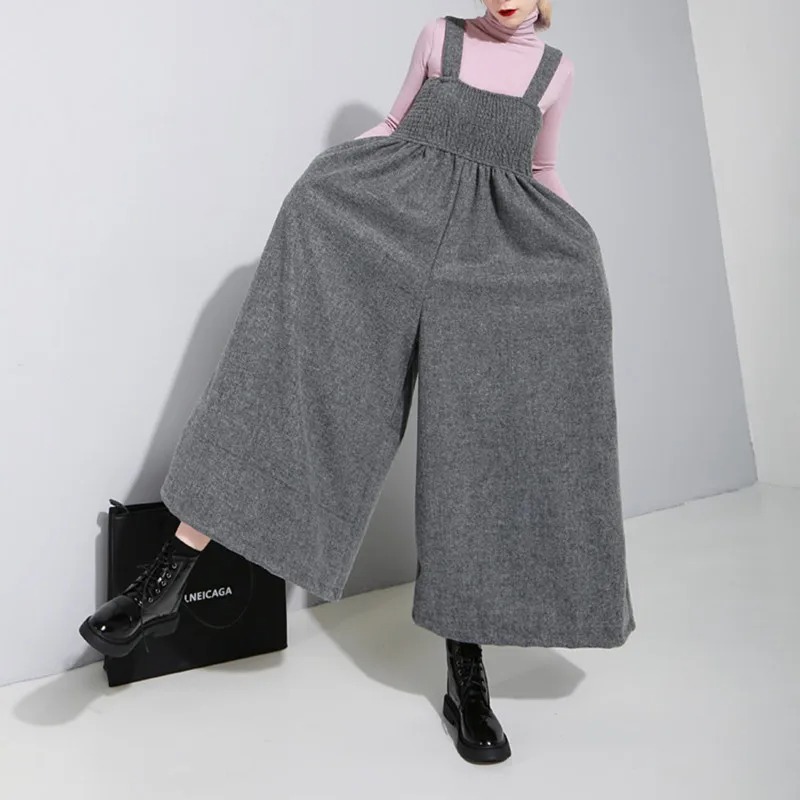 Women’s Woolen Wide Leg Jumpsuit – Plus Size Black Autumn Winter Romper - Image 3