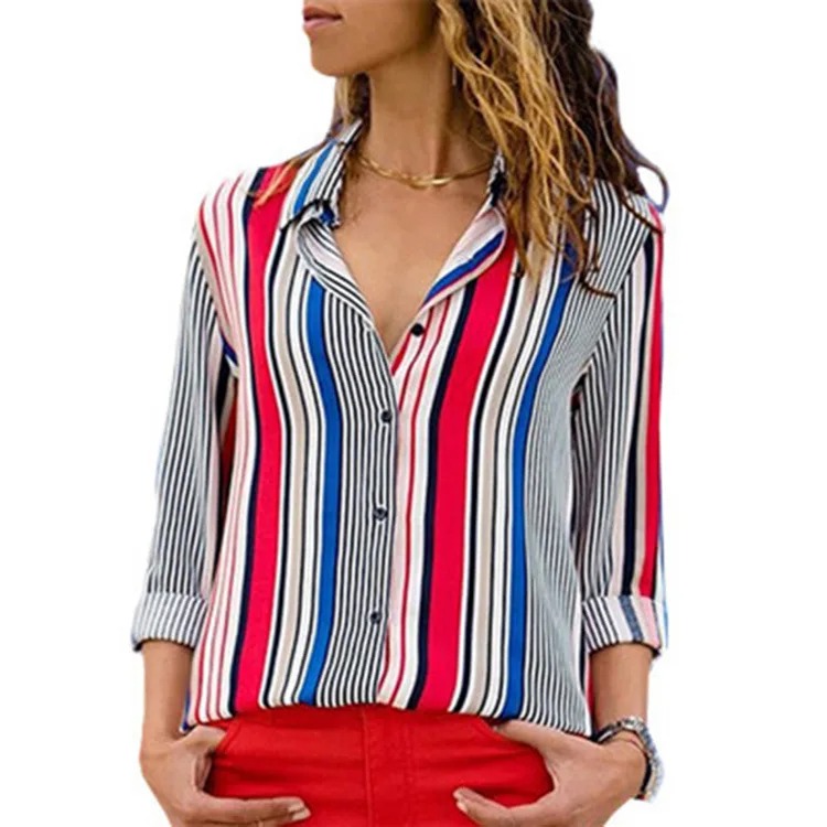 Office Lady Long Sleeve Striped Lapel Chiffon Blouse – Elegant Loose Chic Women Tunic - Image 5