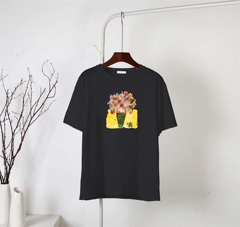 Vintage Hand-Painted Floral T-Shirt for Women – Elegant Loose Summer Graphic Tee - Image 7