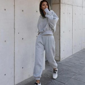 Women Fleece Tracksuit – Y2K Hoodie Sweatshirt Pants Set