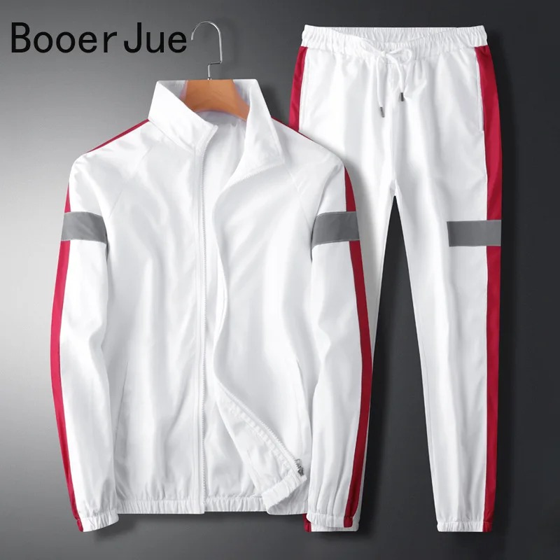 Men Reflective Patchwork Tracksuit Two Piece Hip Hop Sweatshirt Pants Set - Image 3